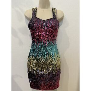 Marc New York Multi‎ Sequin Square Back Sheath Party/ Cocktail Dress Size 2
